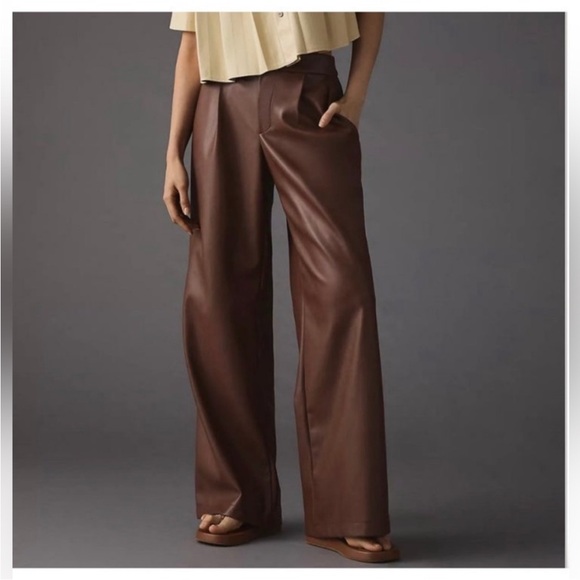 Anthropologie Pants - Avec Les Filles Faux Leather Wide Leg Pants Brown Size 2 Women's